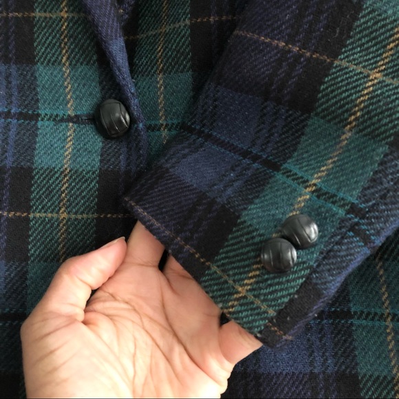 Vintage Plaid Blue & Green Blazer pockets Boxy Oversized Boyfriend - Picture 4 of 11